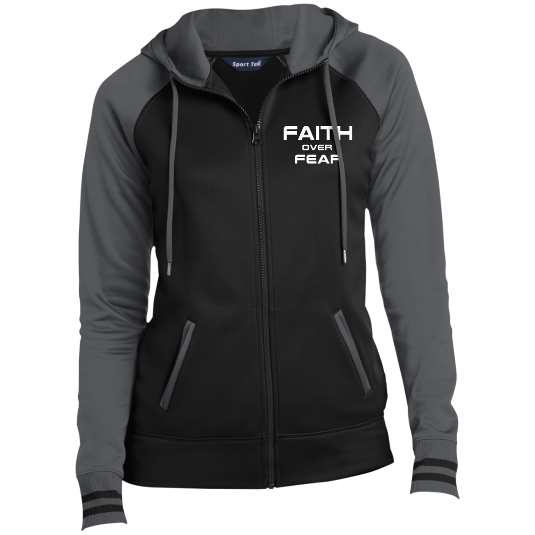 FAITH OVER FEAR Ladies' Moisture Wick Full-Zip Hooded Jacket