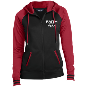 FAITH OVER FEAR Ladies' Moisture Wick Full-Zip Hooded Jacket